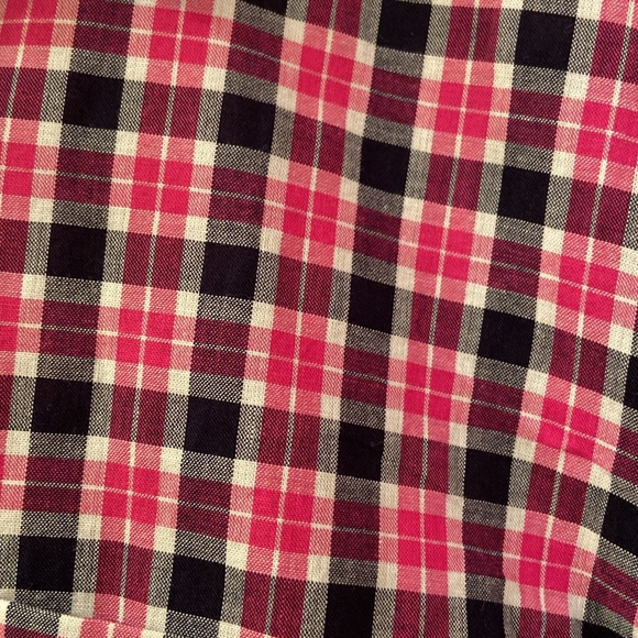 NWOT Talbots Plaid Blouse Pink Black White Button Down Roll up Sleeves WM SZ L - Picture 5 of 12